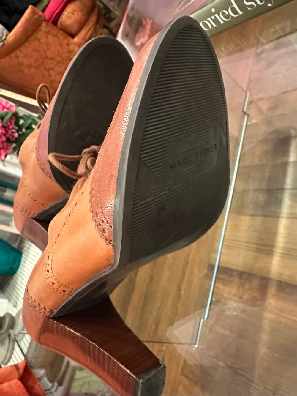 Marc Fisher Tan Leather Lace-Up Wingtip Shoes - Picture 7 of 7
